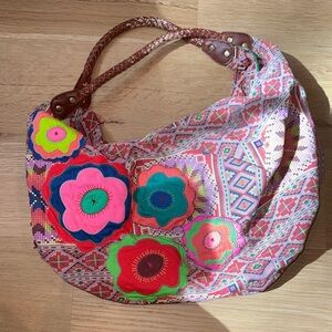 Loop Bohemian Floral Embroidered large Hobo shoulder Bag Multicolor tribal print